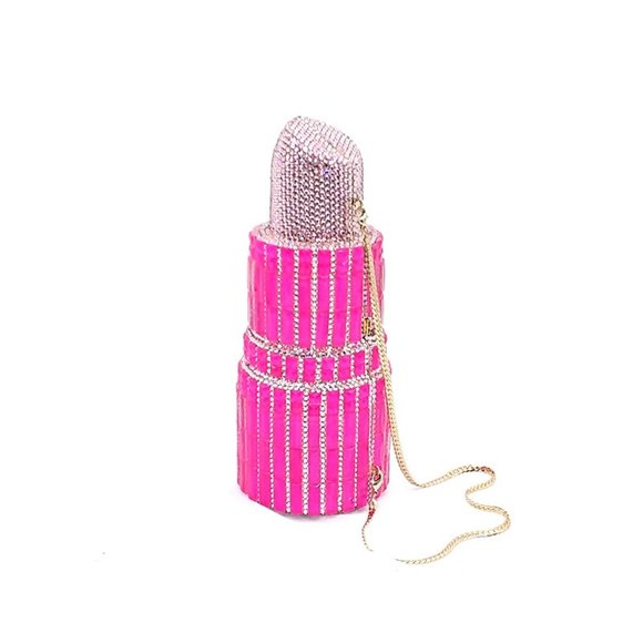 Lipstick Shaped Crystal Clutch Evening Bag Purse SILVER/RED NWT - Picture 10 of 10